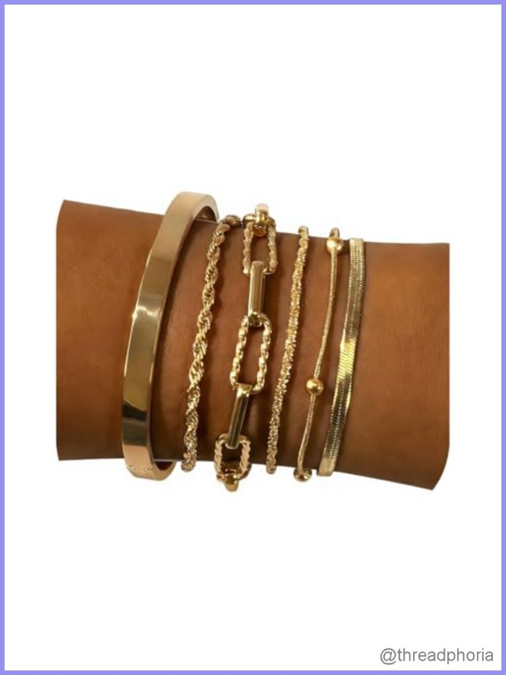 6pcs Gold Plated Bracelet Set Waterproof Cuban Link Chain Stacking Jewelry Gift